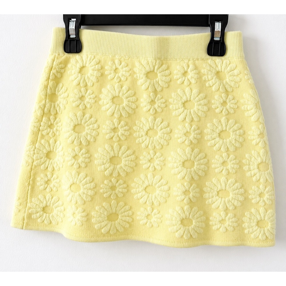 Zara Daisy Knit Skirt‎ Kids 6-7 Yellow Excellent Floral Textured Mini Skirt